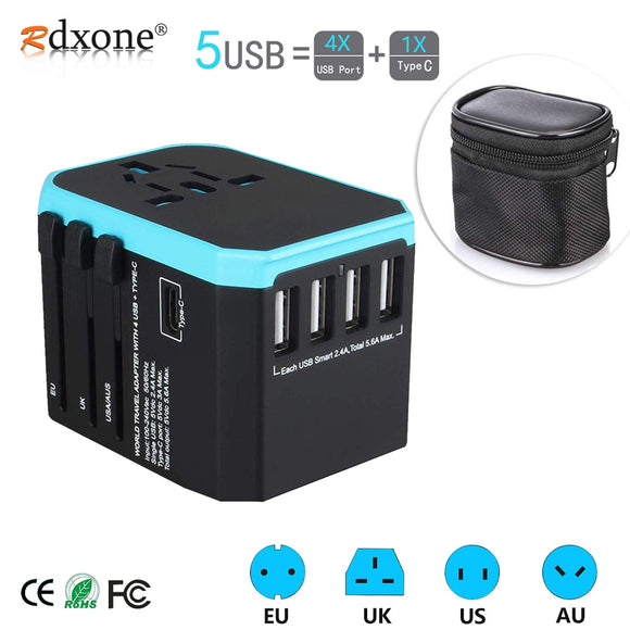 5 USB Universal Travel Adapter Power Adapter Charger Worldwide Wall Electric Plugs Sockets Converter for Mobile phones
